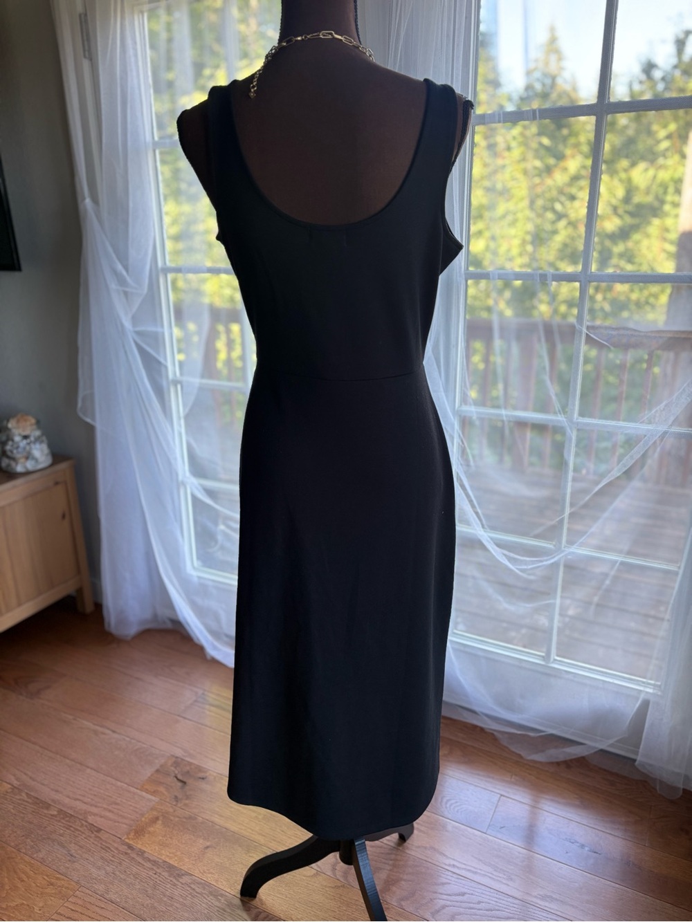 Classic Black Midi Dress with a Side Slit - Picture 4 of 7